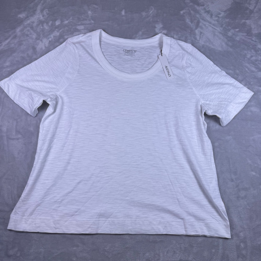 Chicos Cotton Slub Scoop Neck Elbow Tee Alabaster White Size 4 XXL Set of 2 NEW - Picture 8 of 9